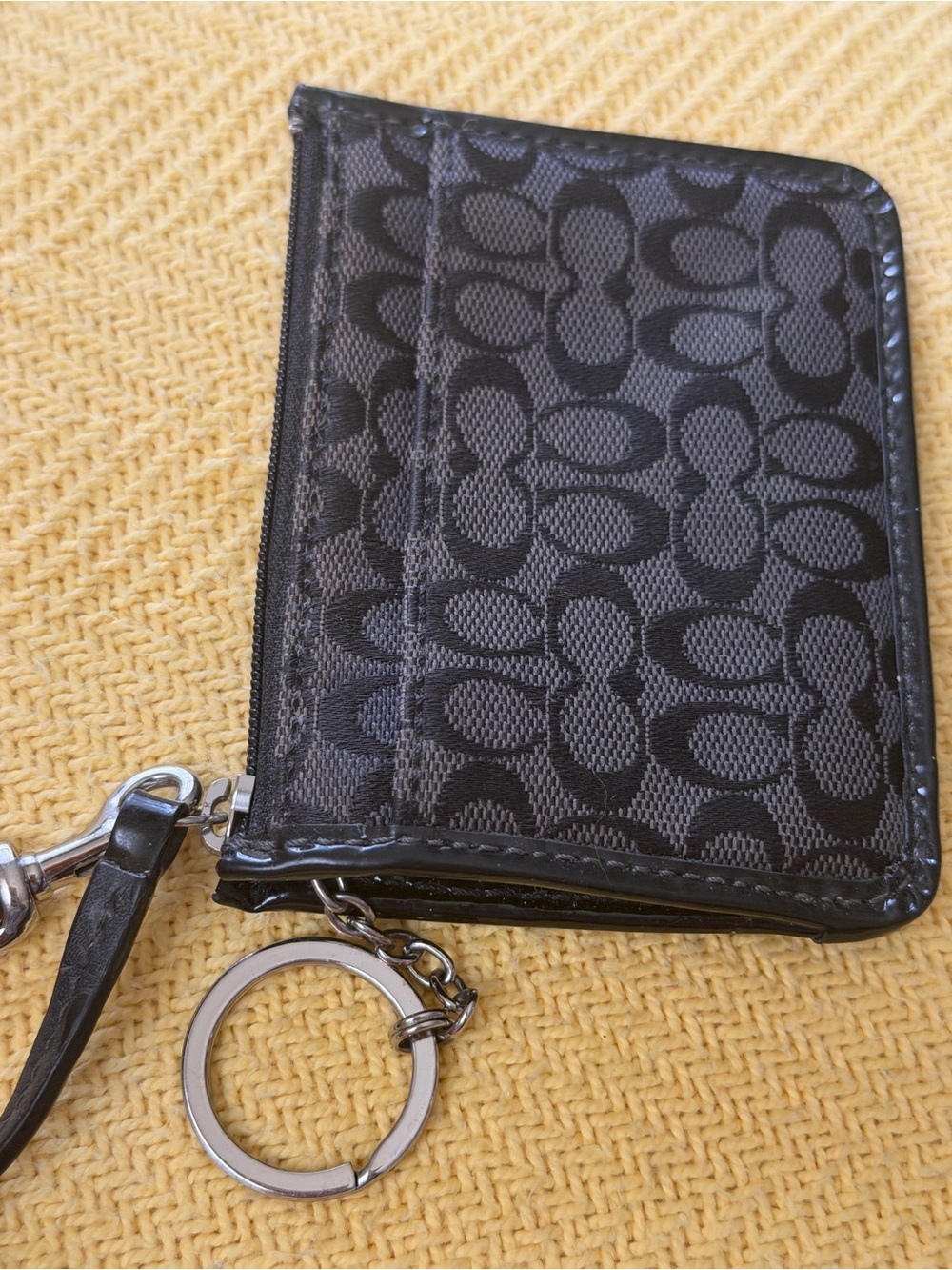 Coach Black Signature Card Holder with Key Ring